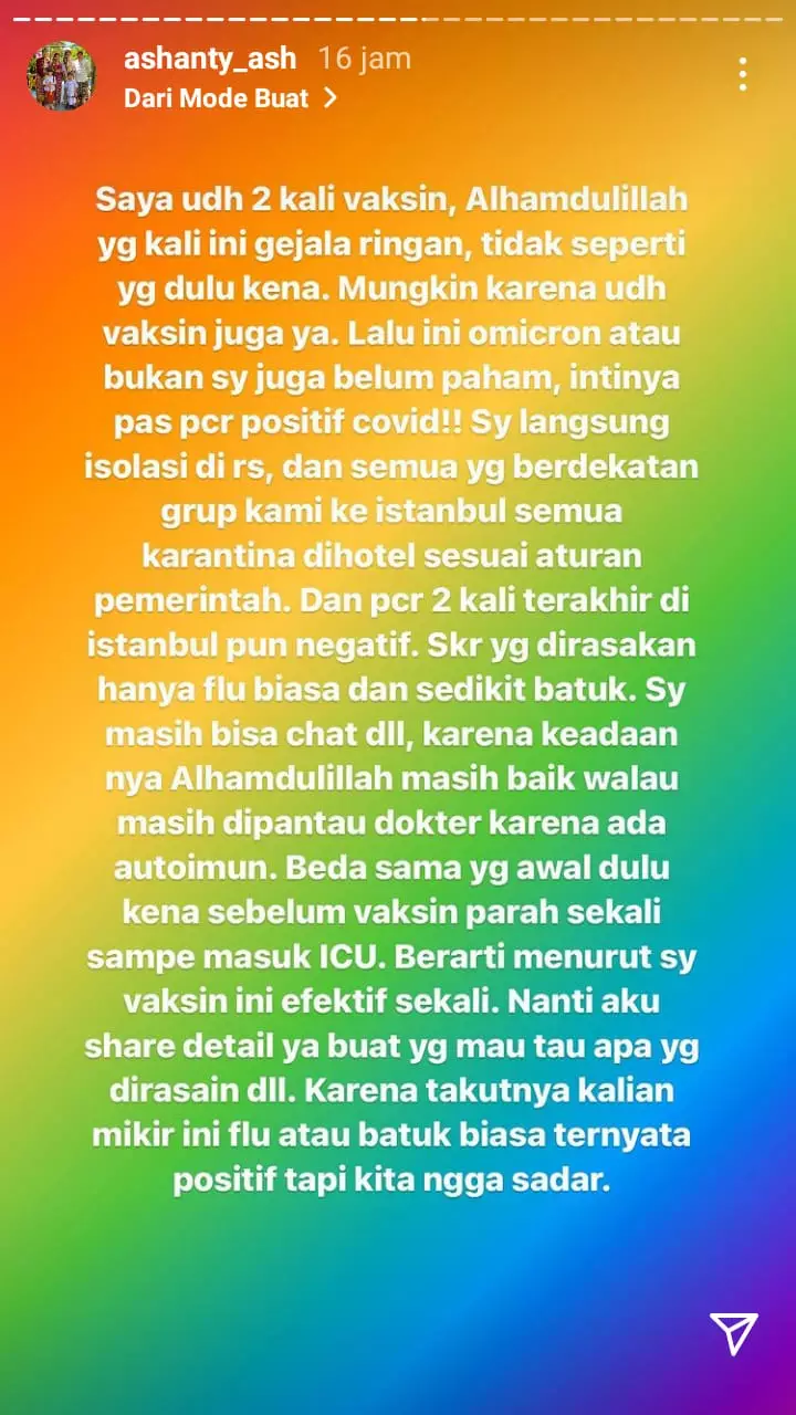 dihujat positif covid, ini curahan hati ashanty © instagram