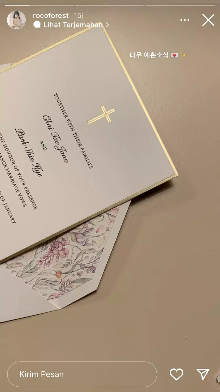 Potret terbaru undangan pernikahan Park Shin-hye dan Choi Tae-joon Instagram/@rocoforest  Potret terbaru undangan pernikahan Park Shin-hye dan Choi Tae-joon Instagram/@rocoforest
