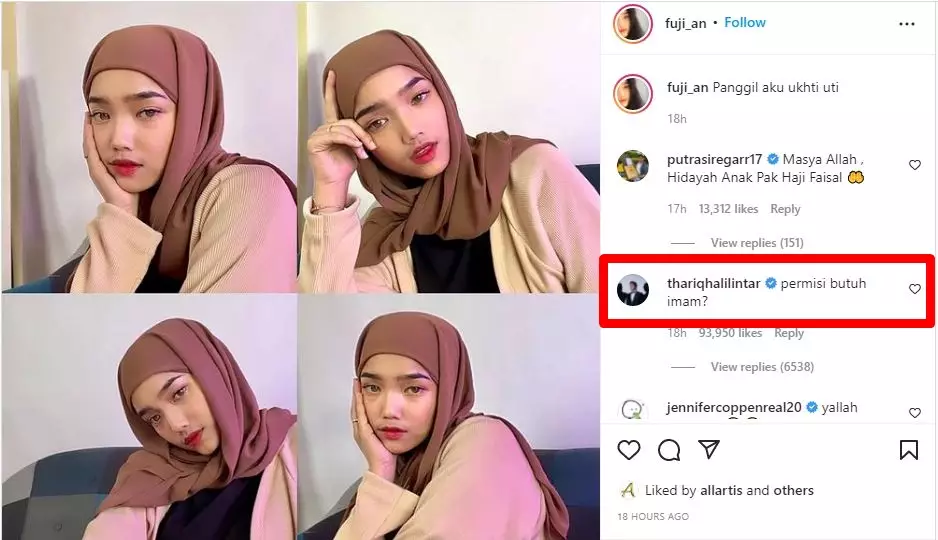 komentar Thariq dipostingan Fuji © Instagram komentar Thariq dipostingan Fuji © Instagram