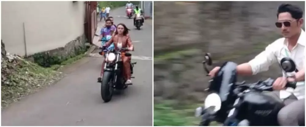 Adu gaya Amanda dan Arya naik moge © berbagai sumber Adu gaya Amanda dan Arya naik moge © berbagai sumber