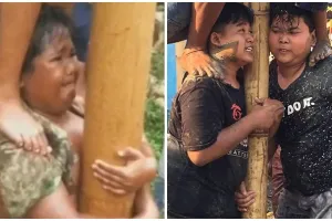 11 Ekspresi orang ikut lomba panjat pinang yang bikin ketawa sendiri