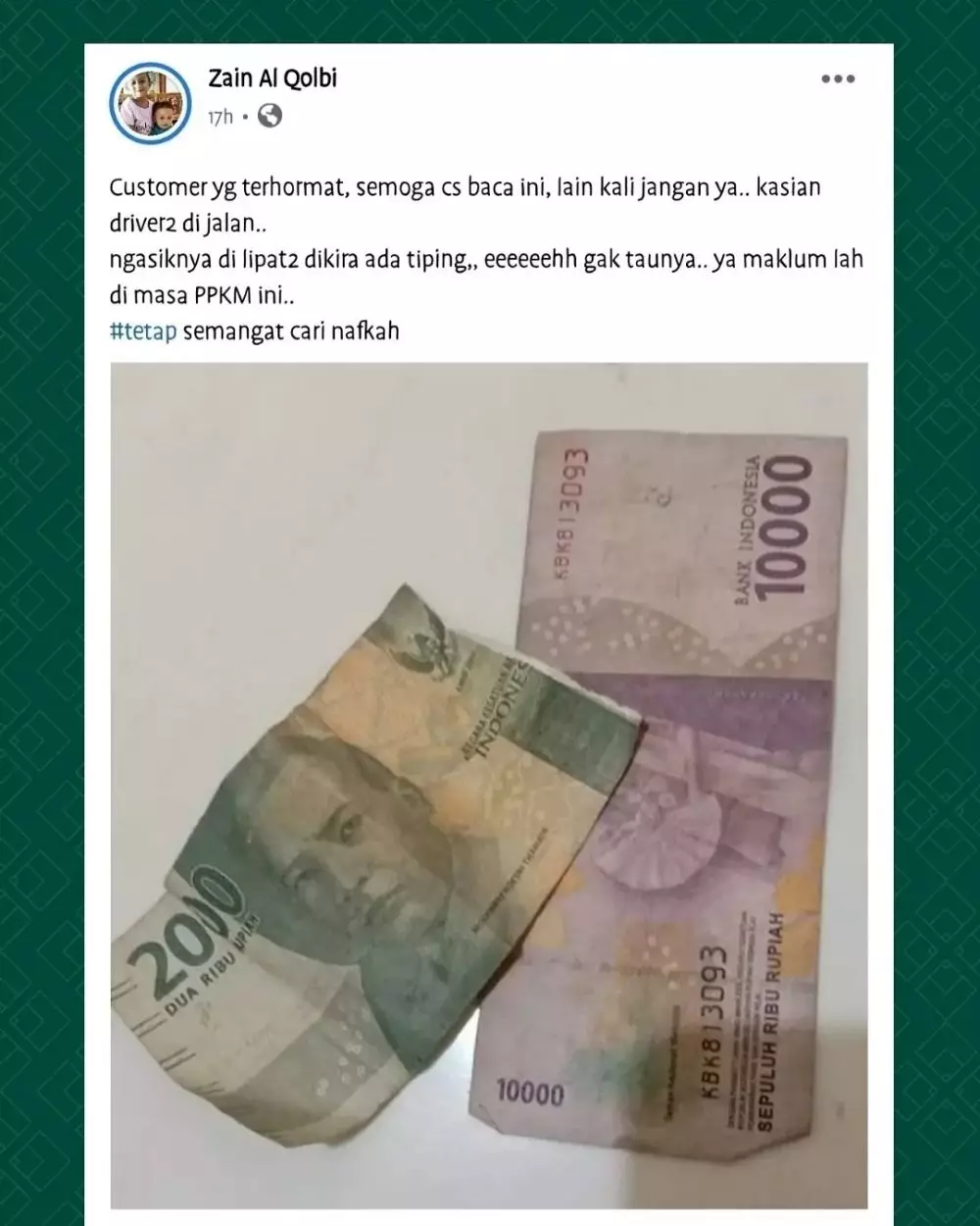 driver ojek online dapat tip dari customer © Instagram driver ojek online dapat tip dari customer © Instagram