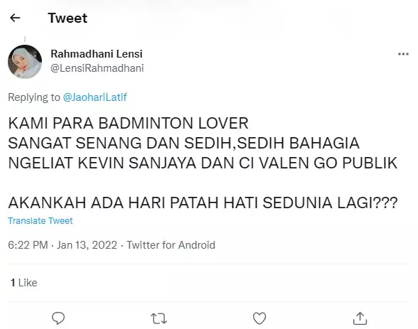 Kevin Sanjaya dan Valencia Tanoe jadian, ini 11 cuitan lucu warganet © 2022 brilio.net Kevin Sanjaya dan Valencia Tanoe jadian, ini 11 cuitan lucu warganet © 2022 brilio.net