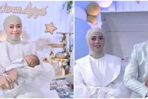 9 Detail gaya Lesty di akikahan baby L, gaunnya panjang menjuntai