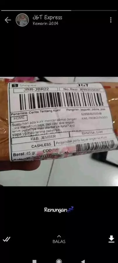 Alamat bikir kurir pusing © Twitter