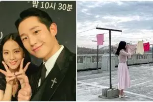 9 Potret Jisoo Blackpink dan Jung Hae-in di balik layar 'Snowdrop'