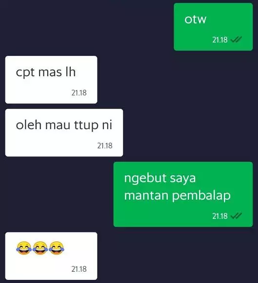 chat alasan driver ojek online disuruh cepat © Instagram