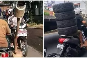 21 Penampakan lucu orang di jalan ini bikin heran pengendara lain