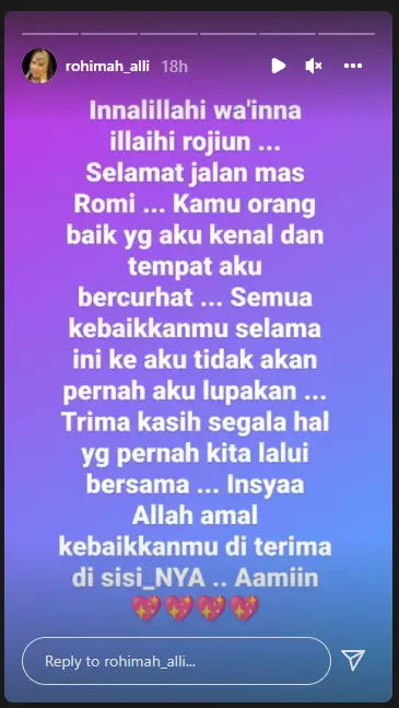 pacar Rohimah meninggal dunia Instagram