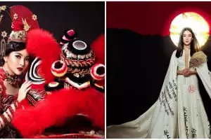 Pemotretan 8 seleb tema Imlek 2022, Sarwendah pose bareng barongsai