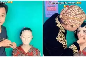 Viral pria jadi MUA sekaligus pengantin di pernikahan, dandani istri