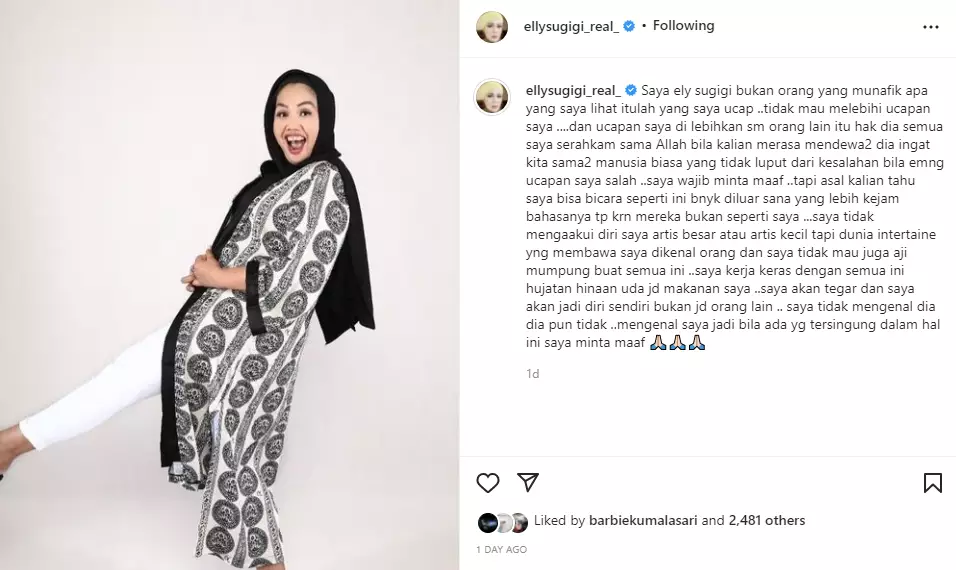 Elly Sugigi klarifikasi dan minta maaf usai sindir Fuji Instagram