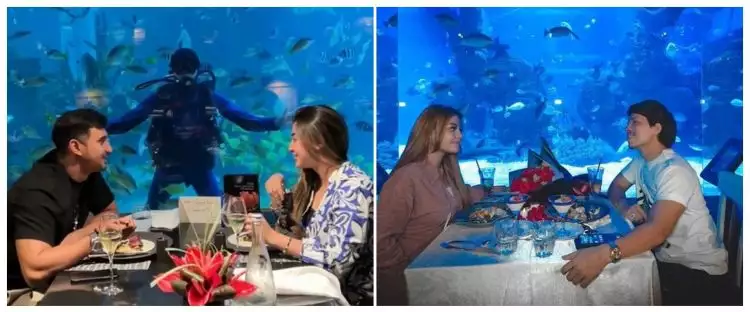 View kece, momen 11 pasangan seleb dinner berlatar akuarium raksasa