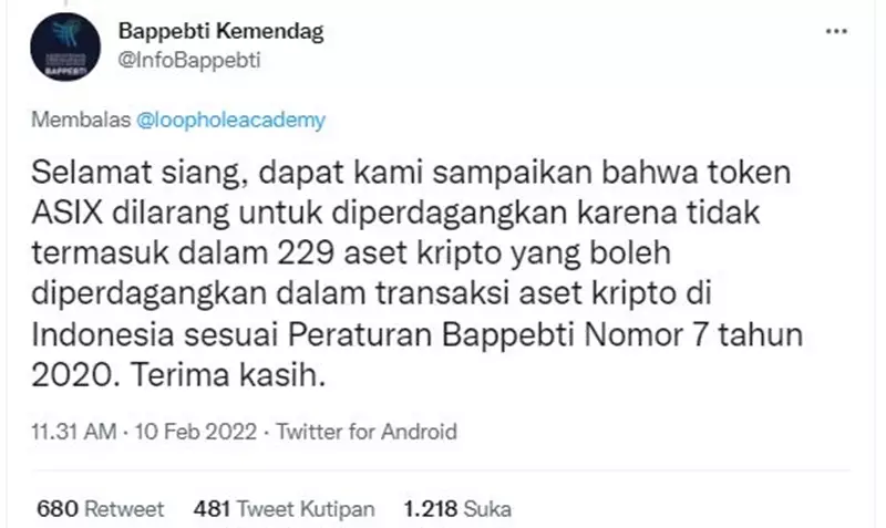 token asix dilarang bappebti © berbagai sumber token asix dilarang bappebti © berbagai sumber