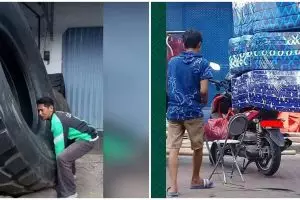 11 Cara driver ojek online bawa barang raksasa, ngilu lihatnya