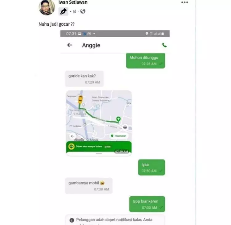 pelanggan ojek online salah pesan © Instagram pelanggan ojek online salah pesan © Instagram