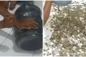 Wanita ini nabung koin di galon selama 2 tahun, nominalnya fantastis