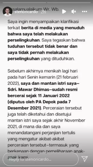 klarifikasi mantan suami Mawar AFI © Instagram