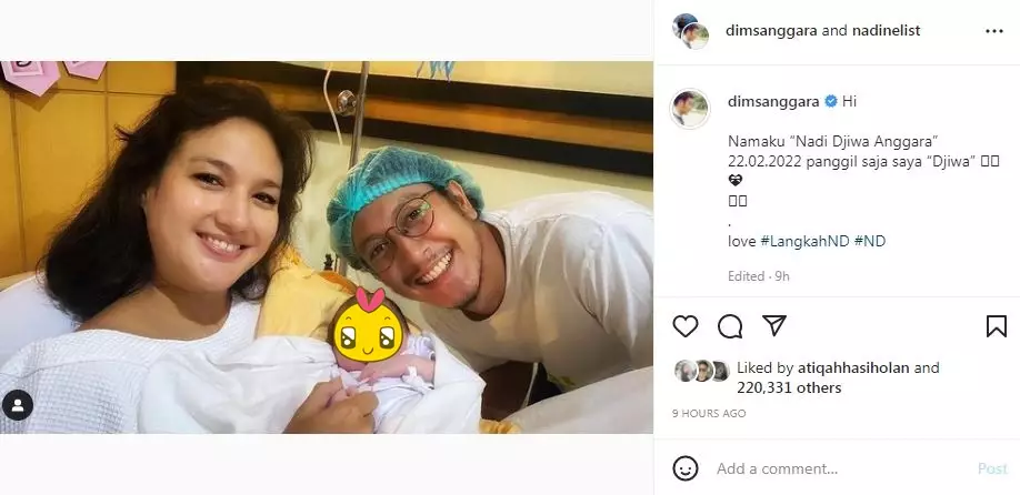 Nadine Chandrawinata melahirkan anak pertama © Instagram