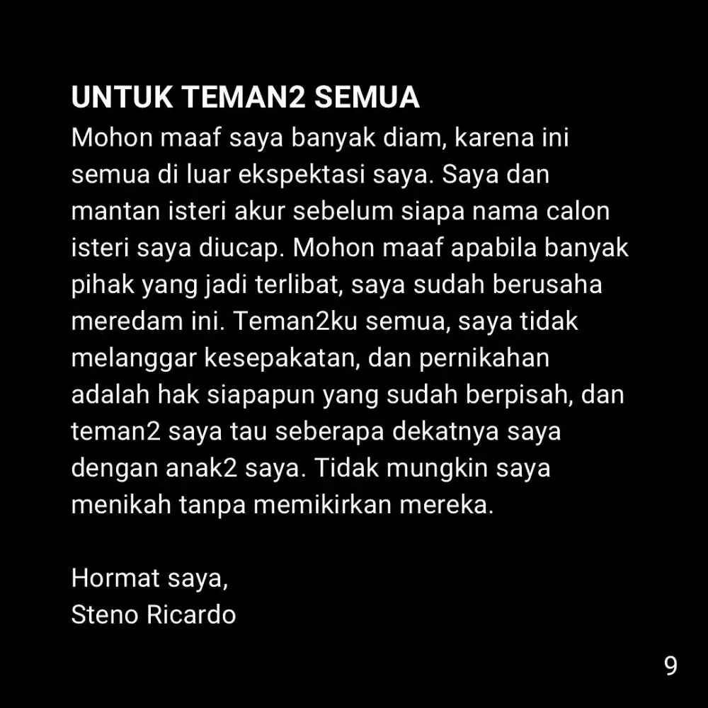 Klarifikasi Steno Ricardo terkait perceraiannya © Instagram