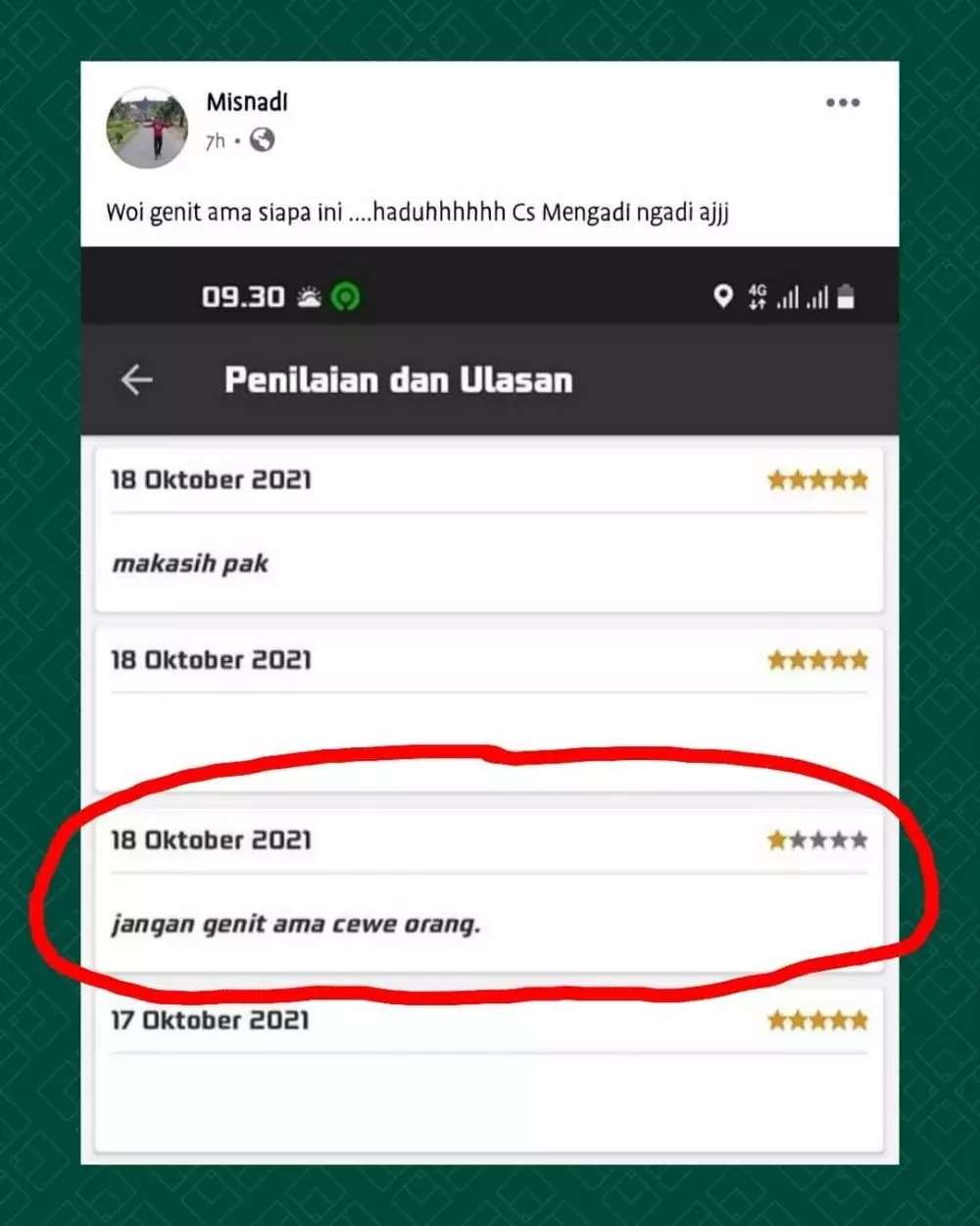 review bintang satu ke driver ojek online © Instagram review bintang satu ke driver ojek online © Instagram