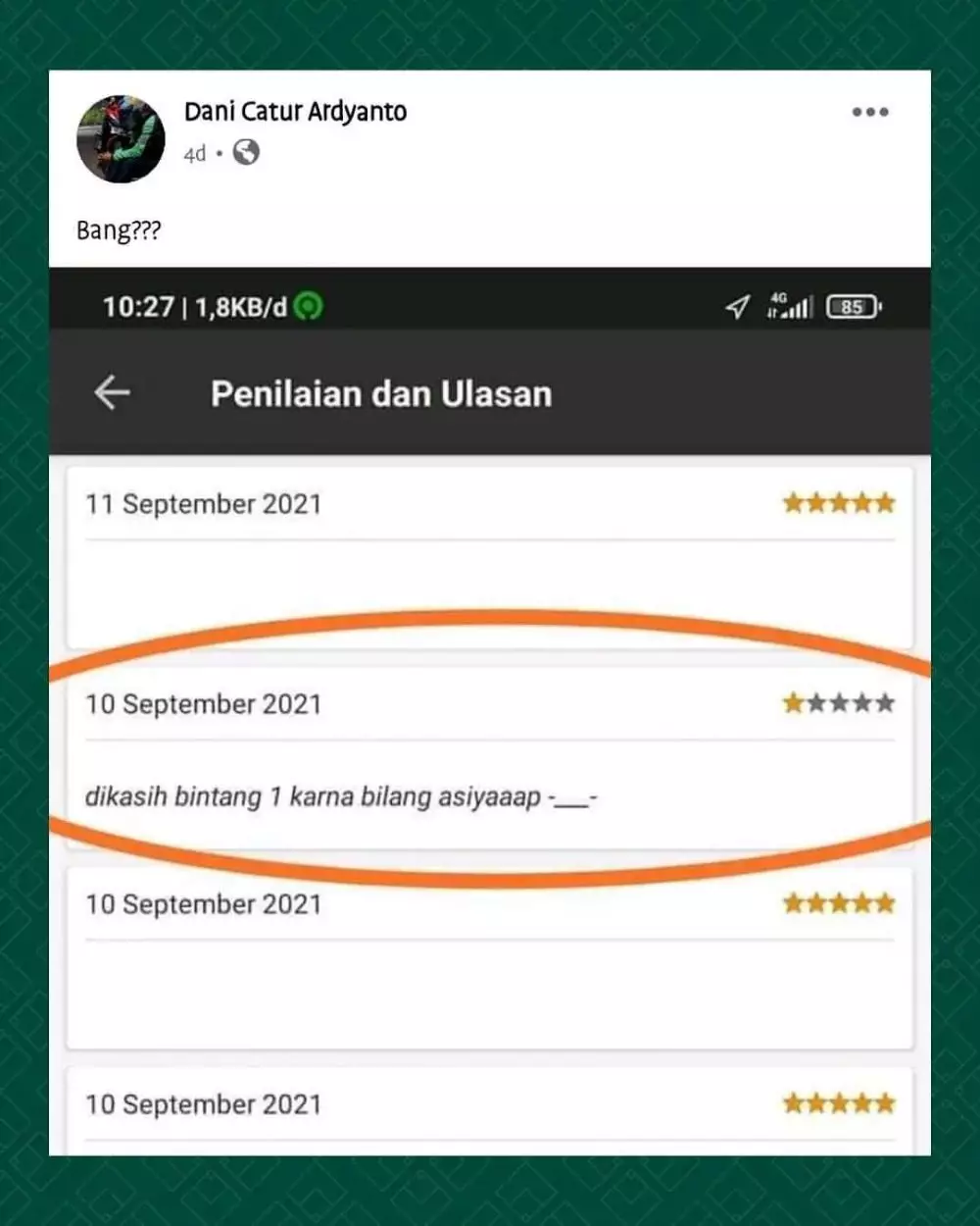 review bintang satu ke driver ojek online © Instagram review bintang satu ke driver ojek online © Instagram