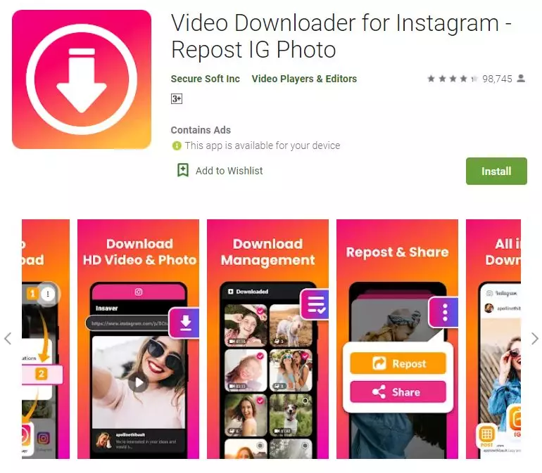 Aplikasi download video di Instagram play.google.com