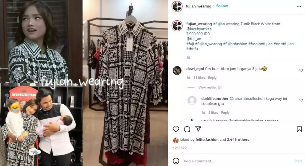 Fuji pakai baju tunik di akikah anak Aurel © Instagram