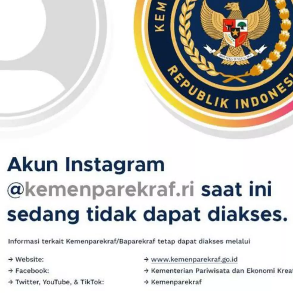Akun Instagram Kemenparekraf mendadak menghilang