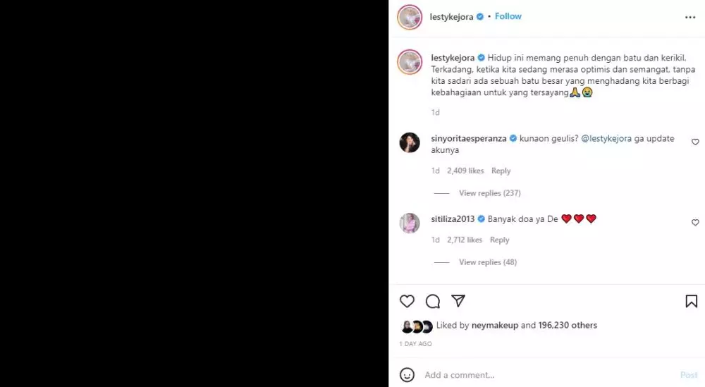 Lesty Kejora curhat soal cobaan hidup © Instagram Lesty Kejora curhat soal cobaan hidup © Instagram