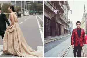 Gaya foto prewedding 7 pesinetron, Masayu Clara pose depan gerobak