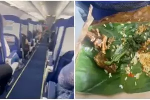 Aksi nekat penumpang pesawat, makan nasi padang selama penerbangan