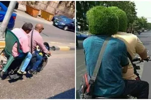 11 Potret lucu bapak-bapak boncengan motor, absurd bukan main
