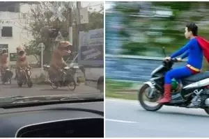 13 Potret lucu kostum pengendara motor, penampakannya bingungin