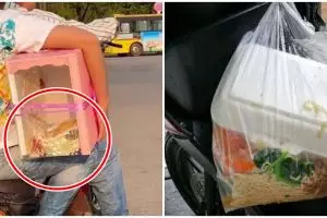 11 Momen lucu bawa makanan pakai sepeda motor, bikin apes