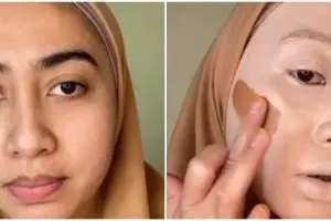 Potret perubahan wanita sebelum dan usai makeup 10 lapis, bikin takjub