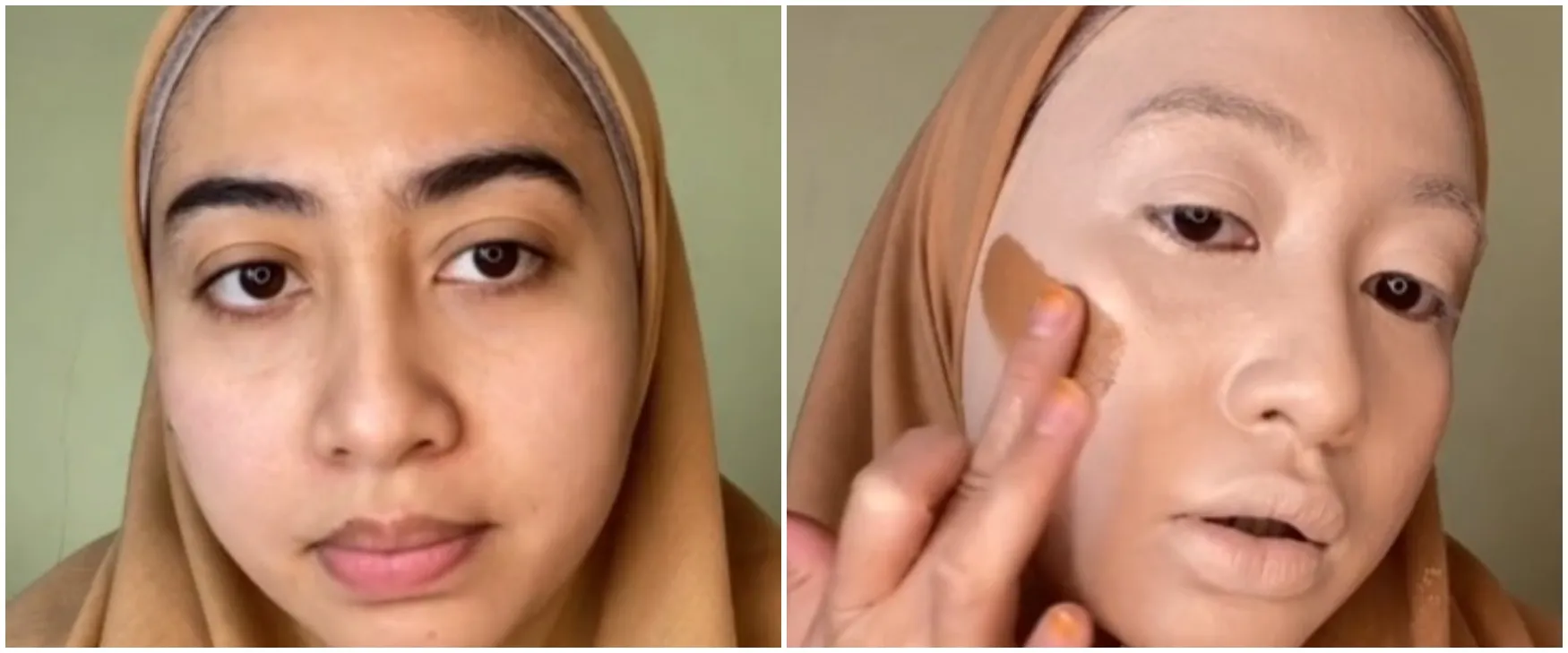 Potret perubahan wanita sebelum dan usai makeup 10 lapis, bikin takjub
