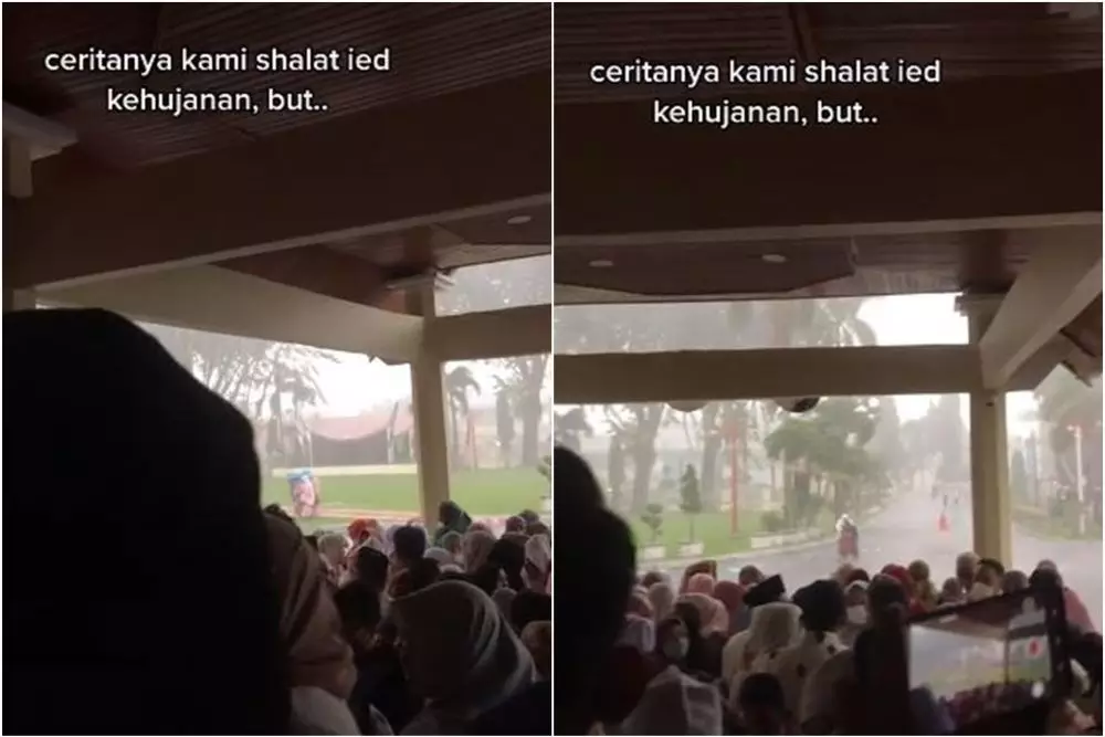momen haru anak gendong ibu saat hujan deras © TikTok momen haru anak gendong ibu saat hujan deras © TikTok