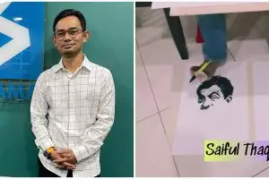 Berkemampuan tak biasa, guru ini lukis 8 gambar sekaligus pakai kaki