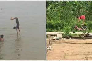 13 Potret lucu orang atraksi ini aksinya bikin deg-degan