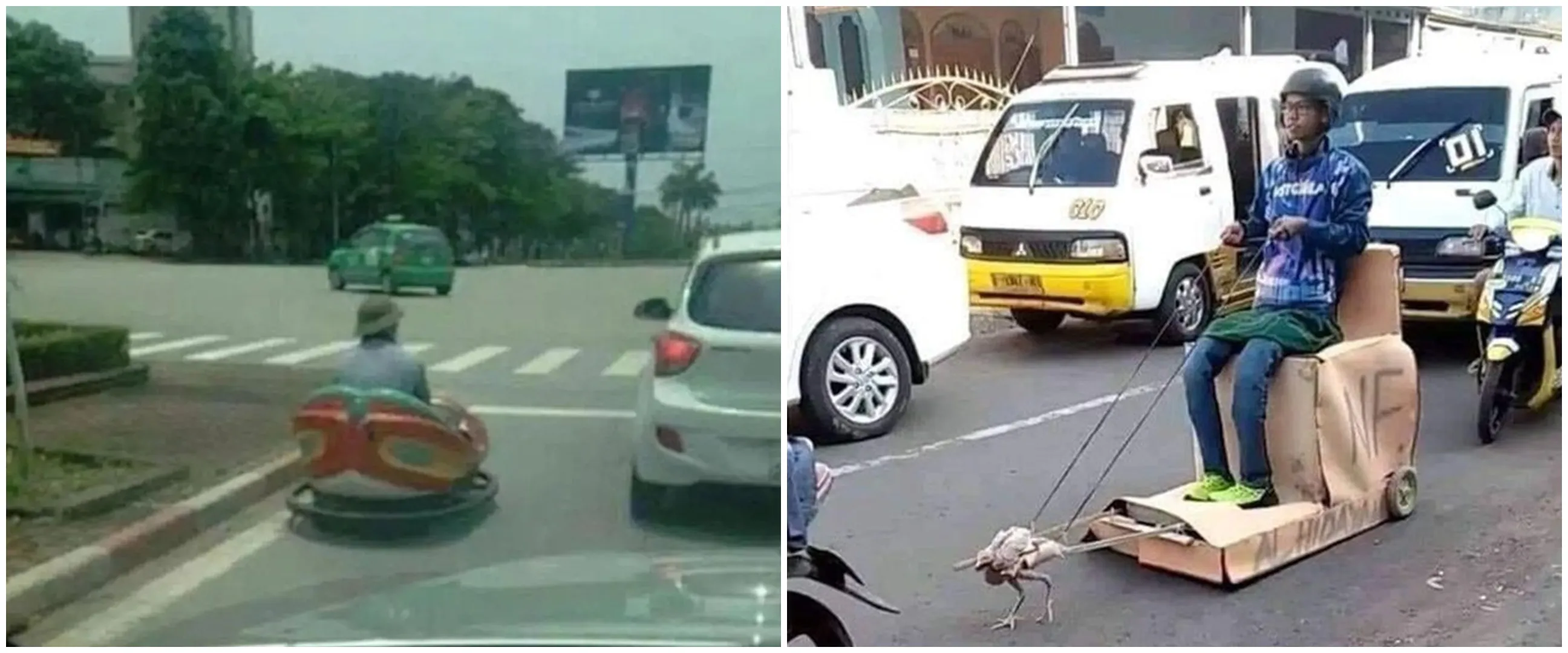 13 Potret lucu kendaraan berhenti di jalan, aneh-aneh bentuknya
