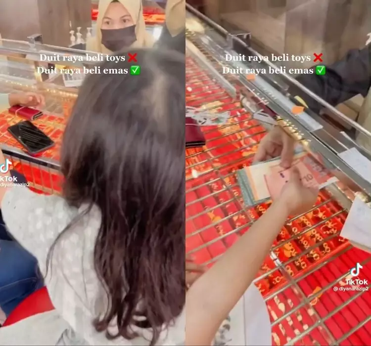 aksi bocah beli emas pakai uang THR © TikTok/@diyanarazip2 aksi bocah beli emas pakai uang THR © TikTok/@diyanarazip2