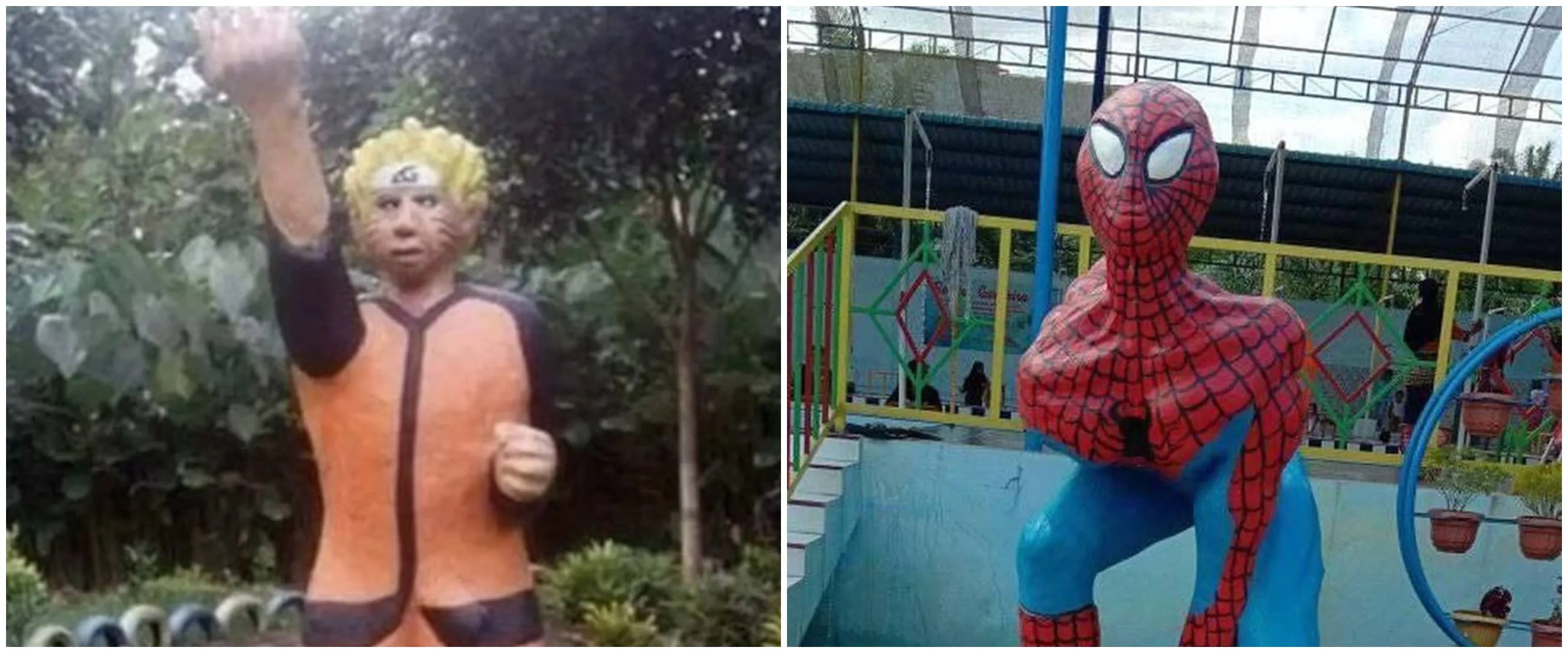 11 Potret patung superhero di taman ini gayanya kocak abis