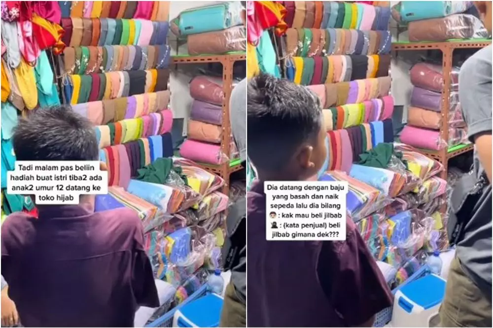 aksi bocah rela terjang hujan untuk beli hadiah © TikTok aksi bocah rela terjang hujan untuk beli hadiah © TikTok