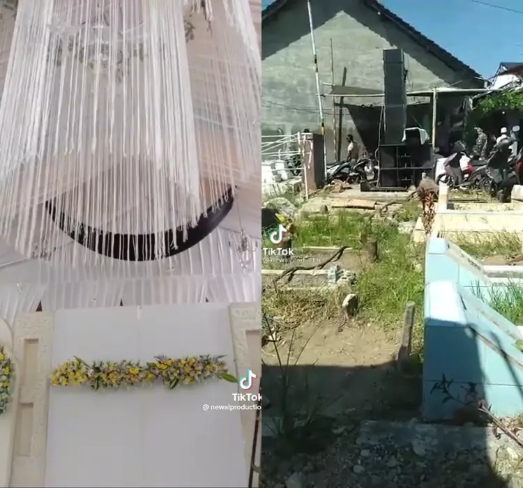 Pernikahan digelar di pemakaman © TikTok/@newalproduction Pernikahan digelar di pemakaman © TikTok/@newalproduction