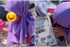 Momen haru anak kecil ziarah ke makam ibunya, ungkap rasa kerinduan