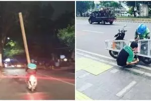 15 Aksi lucu nekat bawa barang besar pakai motor, bikin ngeri lihatnya