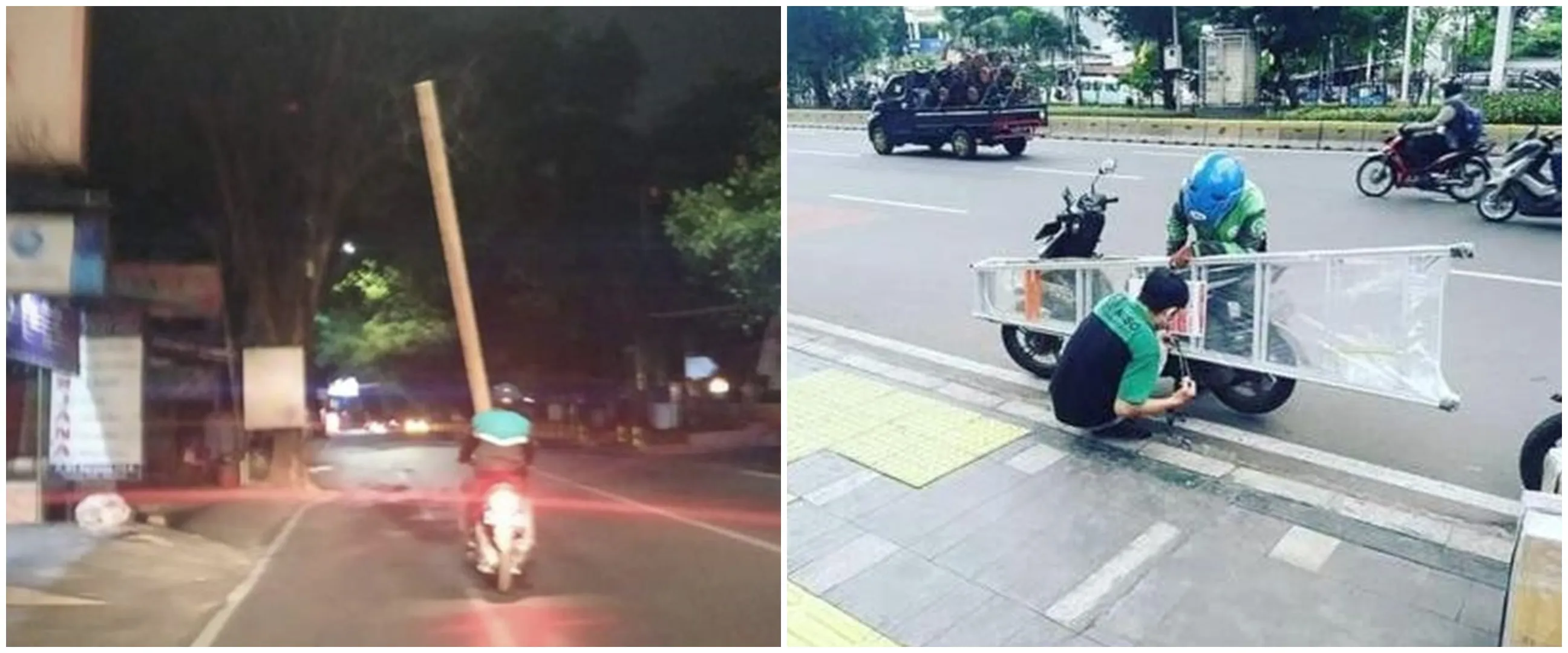15 Aksi lucu nekat bawa barang besar pakai motor, bikin ngeri lihatnya