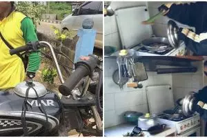 11 Aksi lucu orang pakai tutup panci, kok bisa kepikiran ya?