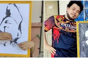 Pria lukis wajah Jimin BTS dari balik kanvas terbalik, hasilnya wow